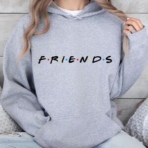 H&M FRIENDS Print Hoodie Sweatshirt Pullover Sweater Gray Friends TV size L